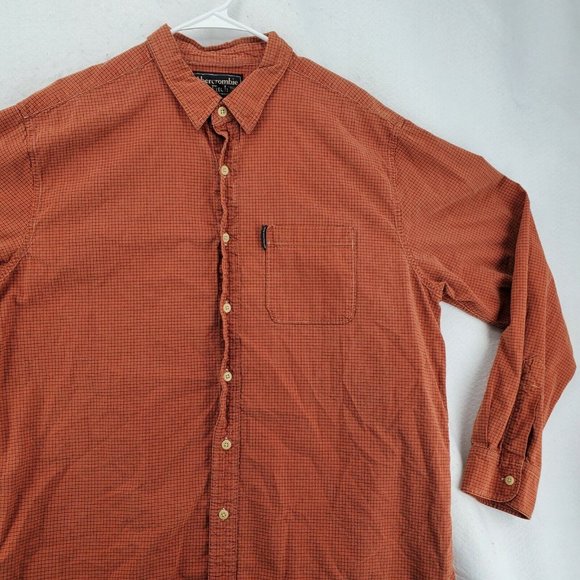 Abercrombie and Fitch Shirt Men's Casual Long Sleeve Button Up Check Orange XL - Picture 5 of 12